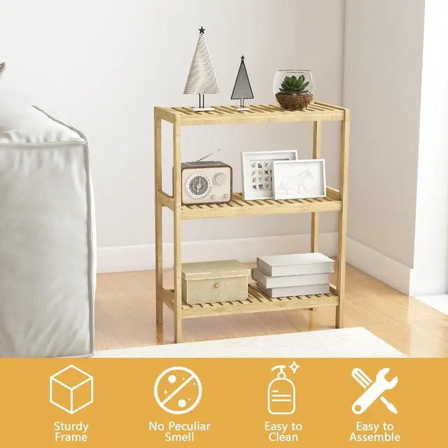 Alt view image 5 of 7 - Kinsuite 3-Tier Bamboo Rack Multifunctional - Utility Storage Shelf Plant Flower Stand Storage Rack Bathroom Kitchen Living Room Holder, Natural