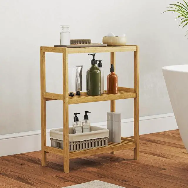 Alt view image 7 of 7 - Kinsuite 3-Tier Bamboo Rack Multifunctional - Utility Storage Shelf Plant Flower Stand Storage Rack Bathroom Kitchen Living Room Holder, Natural