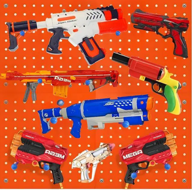 Main image of Wooden Peg Board for Nerf Gun Storage Organizer 13 x 13 x 0.31 in - Orange