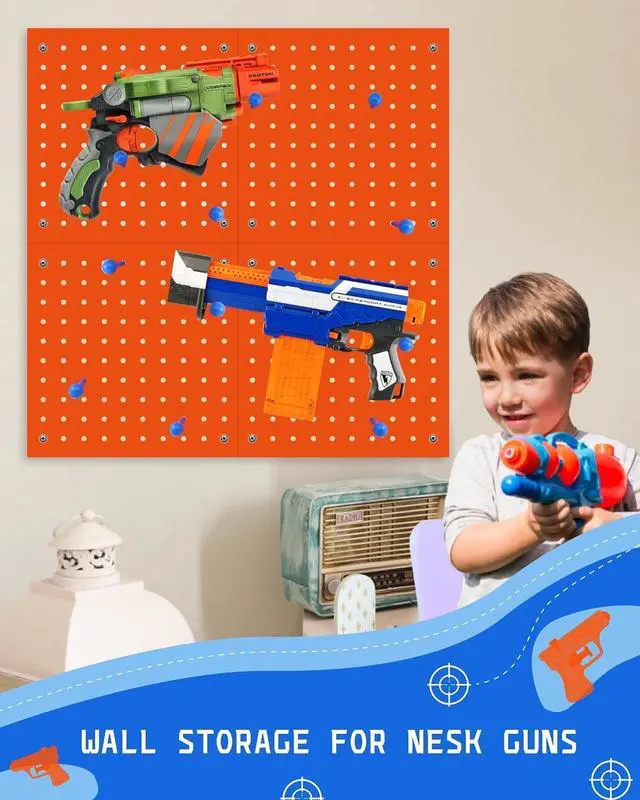 Alt view image 6 of 6 - Wooden Peg Board for Nerf Gun Storage Organizer 13 x 13 x 0.31 in - Orange