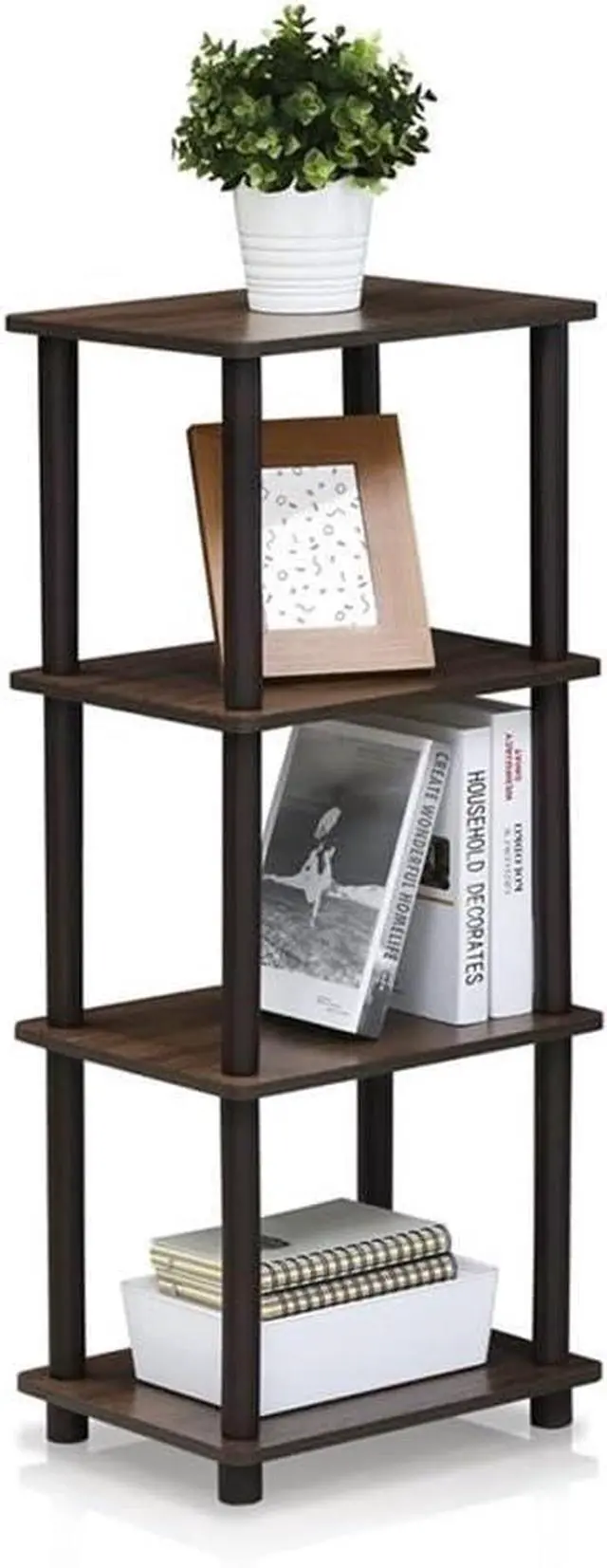 Alt view image 4 of 5 - FURINNO Turn-N-Tube Shelf, 3 Space, Walnut/Brown