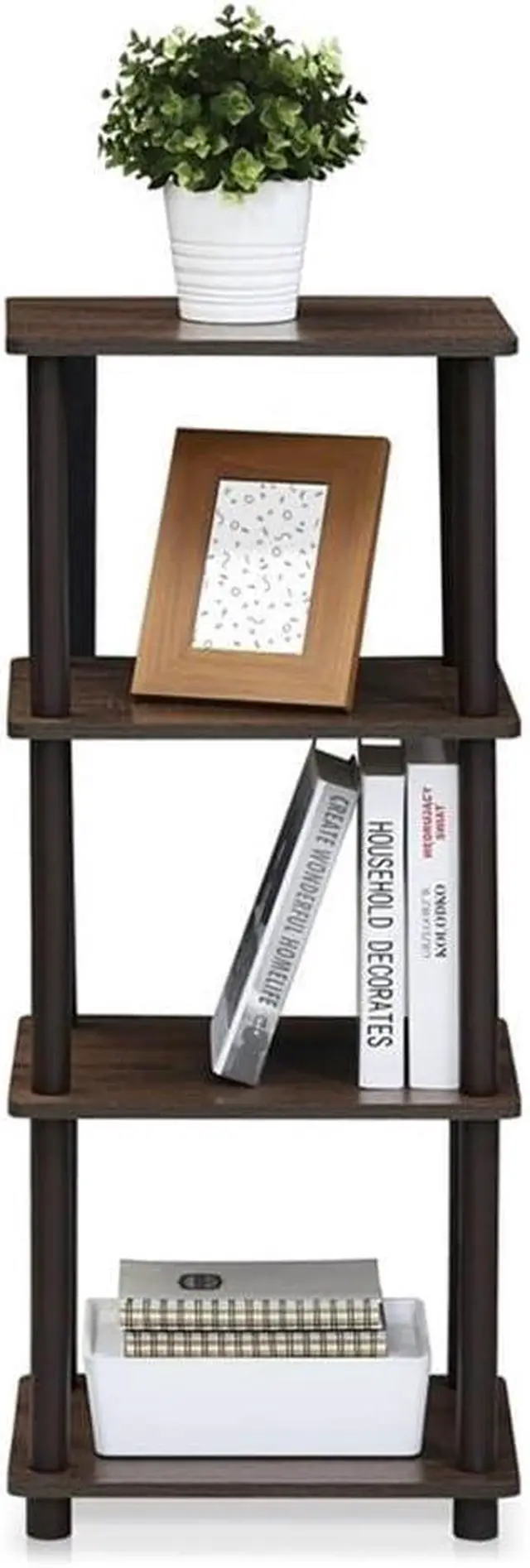 Alt view image 5 of 5 - FURINNO Turn-N-Tube Shelf, 3 Space, Walnut/Brown