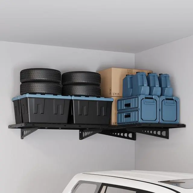 Alt view image 2 of 7 - FLEXIMOUNTS 2 Pack 2x4ft Corner Wall Shelving Garage Storage Rack, Black