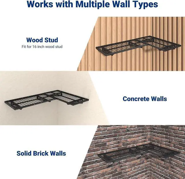 Alt view image 5 of 7 - FLEXIMOUNTS 2 Pack 2x4ft Corner Wall Shelving Garage Storage Rack, Black