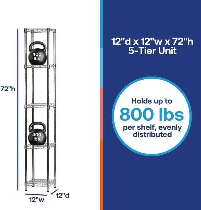 Main image of Shelving Inc. 12" d x 12" w x 72" h Chrome Wire Shelving w/ 5 Tier Shelves