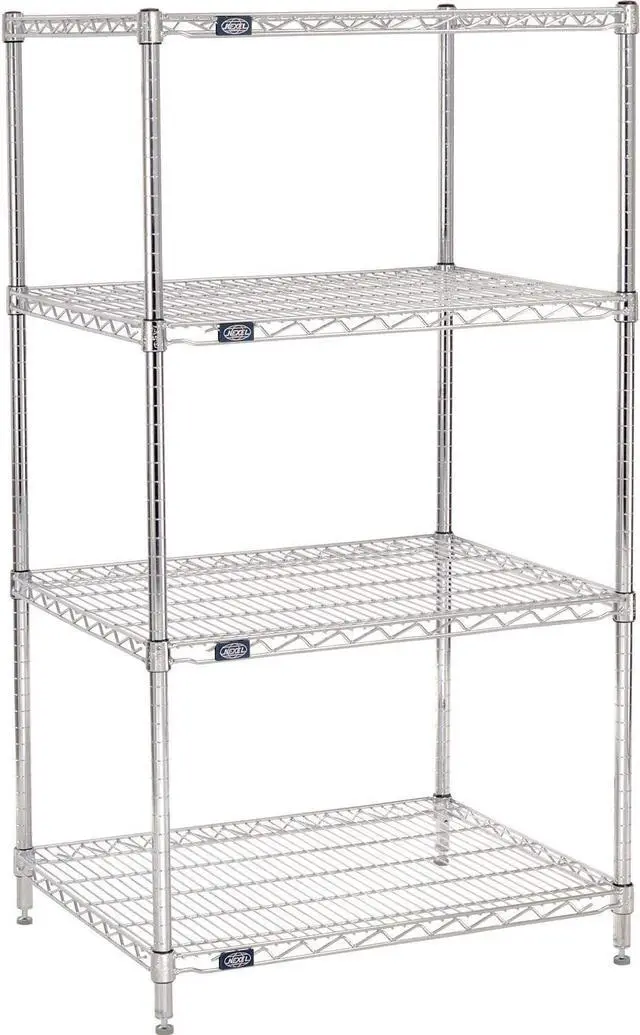 Main image of Nexel 24" x 30" x 63", 4 Tier Adjustable Wire Shelving Unit, NSF Listed Commercial Storage Rack, Chrome Finish, leveling feet