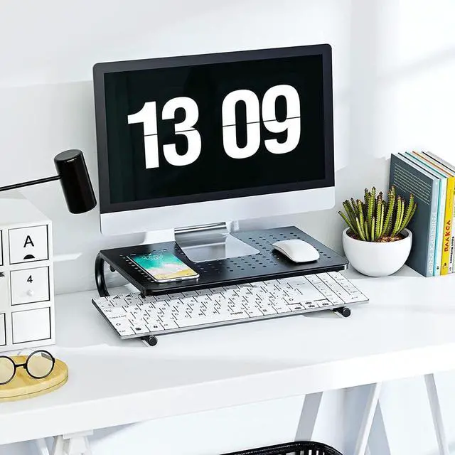 Alt view image 2 of 7 - HUANUO Monitor Riser for Desk, Laptop Stand with Vented Steel Shelf, Black