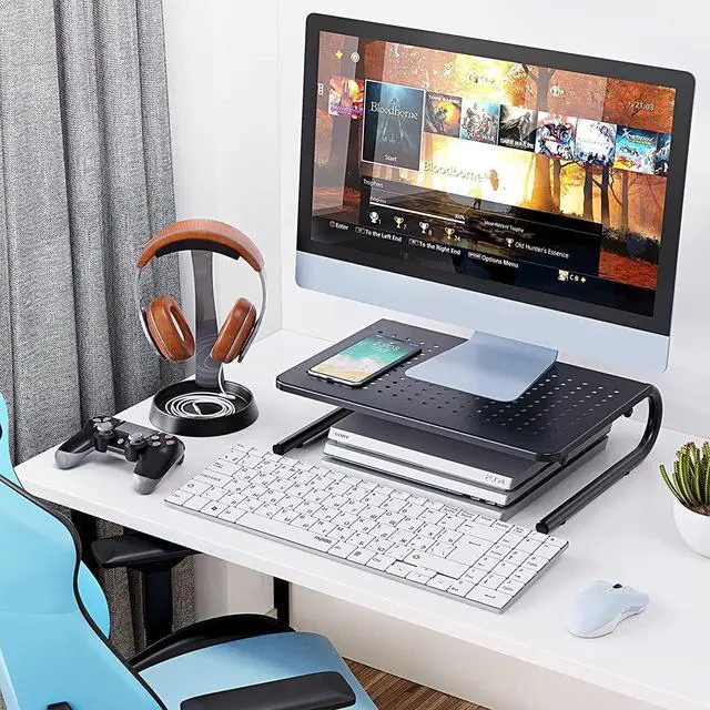 Alt view image 6 of 7 - HUANUO Monitor Riser for Desk, Laptop Stand with Vented Steel Shelf, Black