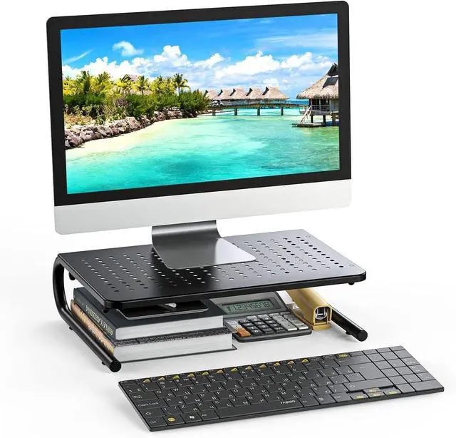 Alt view image 7 of 7 - HUANUO Monitor Riser for Desk, Laptop Stand with Vented Steel Shelf, Black