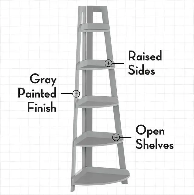 Alt view image 4 of 5 - RiverRidge Kids 5-Tier Corner Ladder Display Bookshelf Organizer, Gray