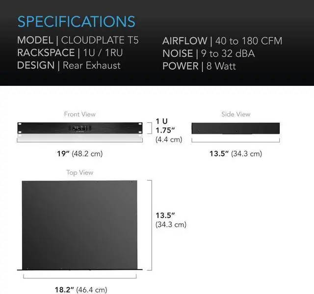 Alt view image 6 of 7 - AC Infinity CLOUDPLATE T5, Rack Mount Fan 1U, Rear Exhaust Airflow.