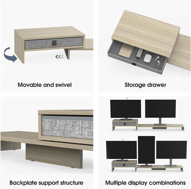 Alt view image 4 of 7 - Fenge Triple Monitor Stand with Srorage Drawer, Adjustable Length and Angle