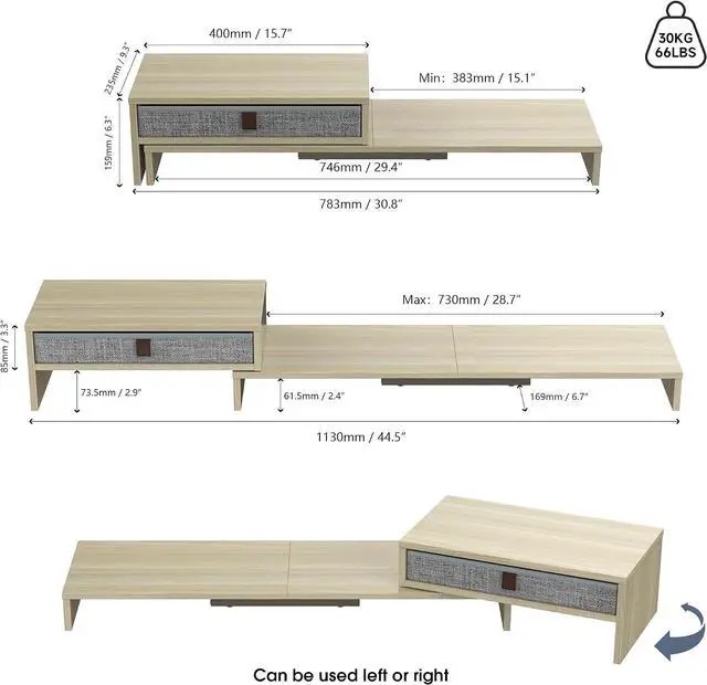 Alt view image 3 of 7 - Fenge Triple Monitor Stand with Srorage Drawer, Adjustable Length and Angle