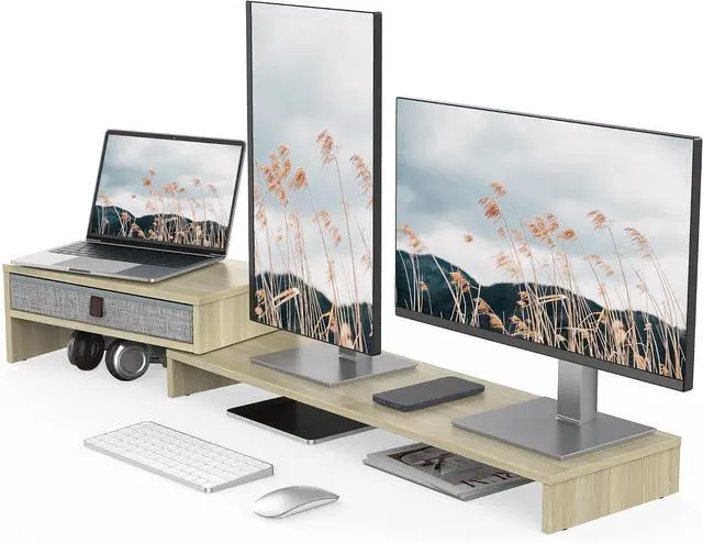 Main image of Fenge Triple Monitor Stand with Srorage Drawer, Adjustable Length and Angle