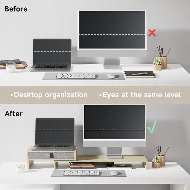 Alt view image 7 of 7 - Fenge Triple Monitor Stand with Srorage Drawer, Adjustable Length and Angle