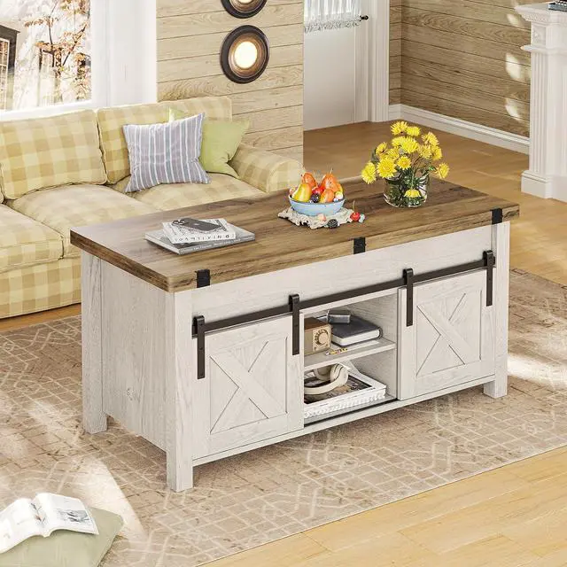 Alt view image 7 of 7 - SEDETA Farmhouse Lift Top Coffee Table with Storage and Hidden Compartment