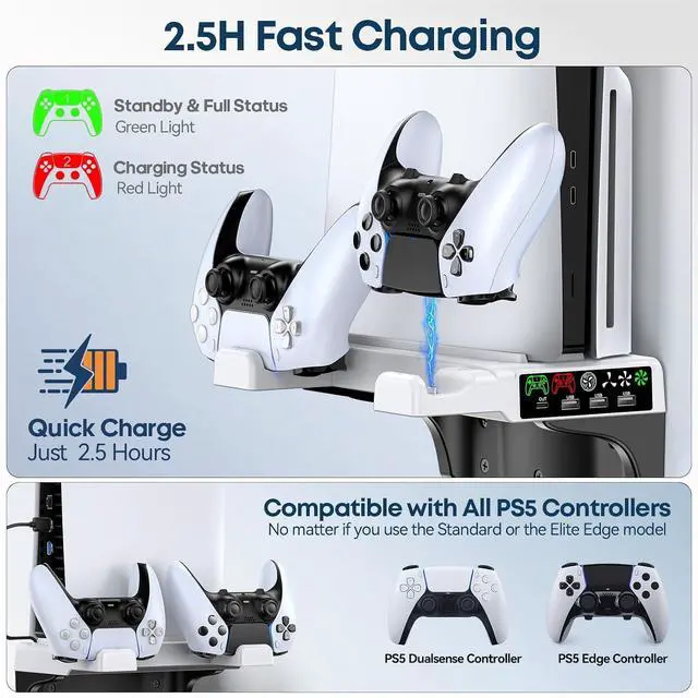 Alt view image 4 of 7 - PS5/Slim/Pro Wall Mount Kit with Cooling Fan & Charging Station, PS5 Shelf Floating Mount for All PlayStation 5/Slim/Pro Disc & Digital Console, PS 5 Wall Bracket Behind TV, PS Five Pro Accessories