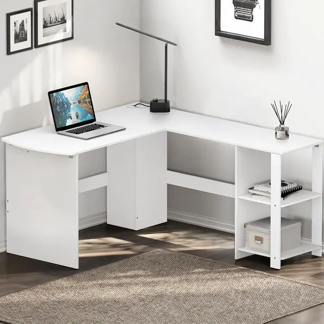 Main image of SHW 51 x 51 L-Shaped Home Office Wood Corner Desk with Storage, White
