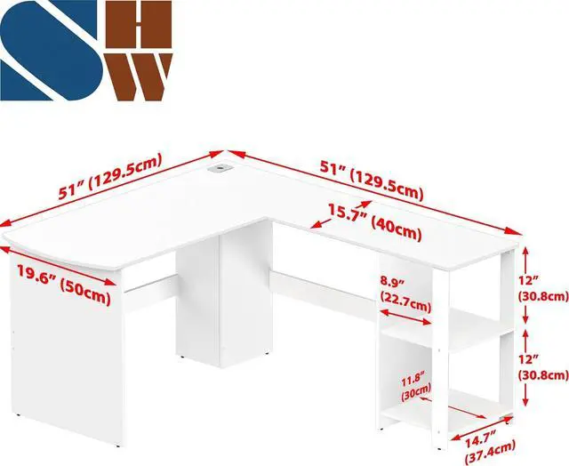 Alt view image 2 of 6 - SHW 51 x 51 L-Shaped Home Office Wood Corner Desk with Storage, White