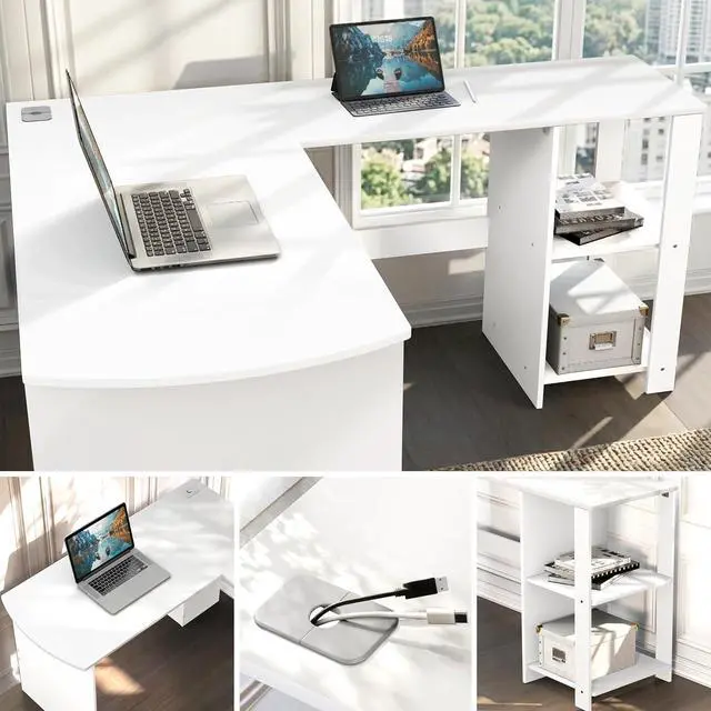 Alt view image 4 of 6 - SHW 51 x 51 L-Shaped Home Office Wood Corner Desk with Storage, White