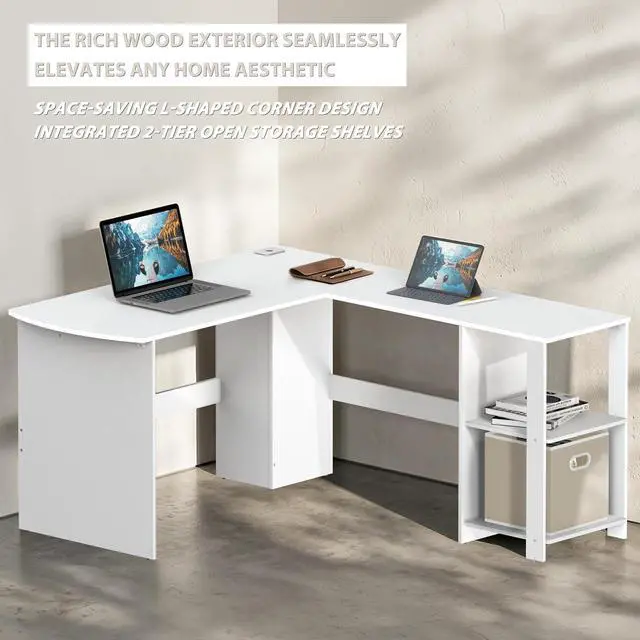 Alt view image 5 of 6 - SHW 51 x 51 L-Shaped Home Office Wood Corner Desk with Storage, White