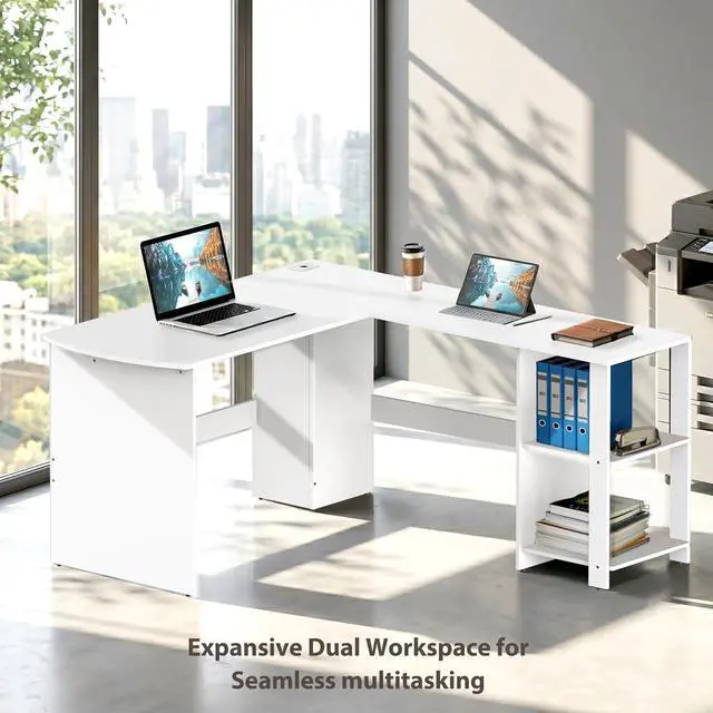 Alt view image 6 of 6 - SHW 51 x 51 L-Shaped Home Office Wood Corner Desk with Storage, White