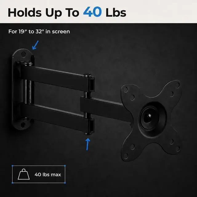 Alt view image 5 of 7 - Mount-It! Small TV Monitor Wall Mount Arm, 19-32", 40 lbs, RV Compatible