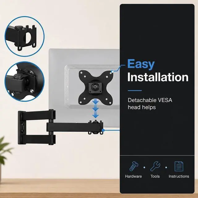 Alt view image 7 of 7 - Mount-It! Small TV Monitor Wall Mount Arm, 19-32", 40 lbs, RV Compatible