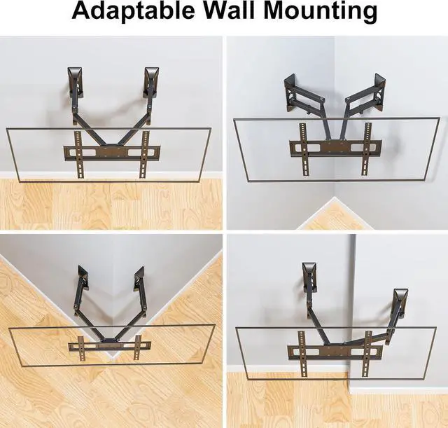 Alt view image 3 of 7 - WALI Corner TV Wall Mount for 26-55 inch Flat Curved TVs, Full Motion Corner Bracket for LED, LCD, OLED Screens up to 110lbs, 400x400mm Mounting Holes, Black