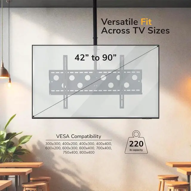 Alt view image 3 of 7 - Mount-It! Ceiling TV Mount for 4298 Inch TVs Full Motion Swivel, Tilt & Height Adjustable Bracket, 220 lb Heavy-Duty Capacity, VESA 800x450, Sloped Ceilings & Corners Home & Commercial Use