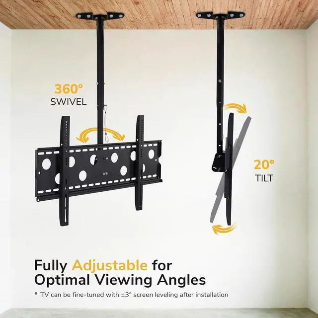 Alt view image 5 of 7 - Mount-It! Ceiling TV Mount for 4298 Inch TVs Full Motion Swivel, Tilt & Height Adjustable Bracket, 220 lb Heavy-Duty Capacity, VESA 800x450, Sloped Ceilings & Corners Home & Commercial Use