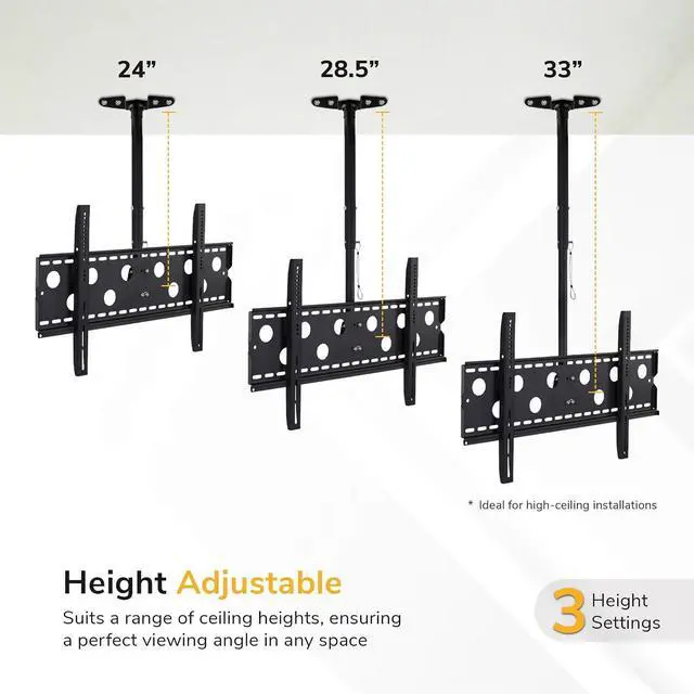 Alt view image 6 of 7 - Mount-It! Ceiling TV Mount for 4298 Inch TVs Full Motion Swivel, Tilt & Height Adjustable Bracket, 220 lb Heavy-Duty Capacity, VESA 800x450, Sloped Ceilings & Corners Home & Commercial Use
