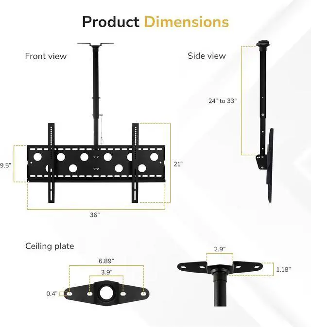 Alt view image 7 of 7 - Mount-It! Ceiling TV Mount for 4298 Inch TVs Full Motion Swivel, Tilt & Height Adjustable Bracket, 220 lb Heavy-Duty Capacity, VESA 800x450, Sloped Ceilings & Corners Home & Commercial Use