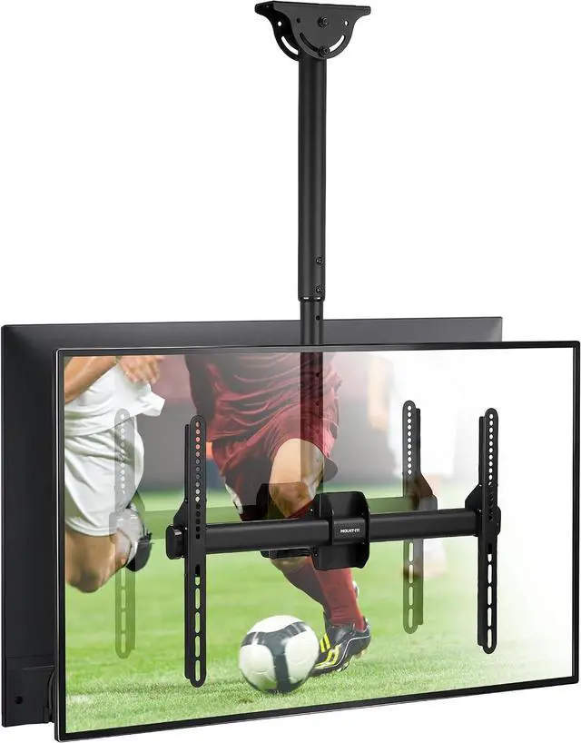 Main image of Mount-It! Dual TV Ceiling Mount Bracket for 3277" Flat Screen TVs Back-to-Back Hanging Bracket for 2 TVs, Telescoping Pole, 360° Swivel & Tilt, Vaulted, Sloped & Angled Ceiling Compatible
