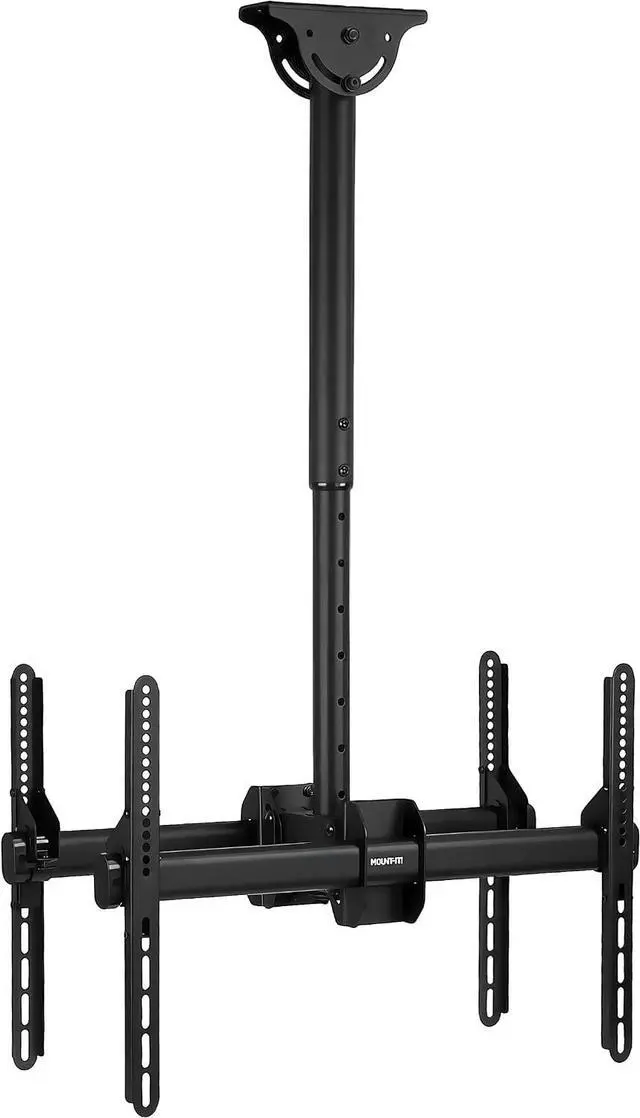 Alt view image 2 of 7 - Mount-It! Dual TV Ceiling Mount Bracket for 3277" Flat Screen TVs Back-to-Back Hanging Bracket for 2 TVs, Telescoping Pole, 360° Swivel & Tilt, Vaulted, Sloped & Angled Ceiling Compatible