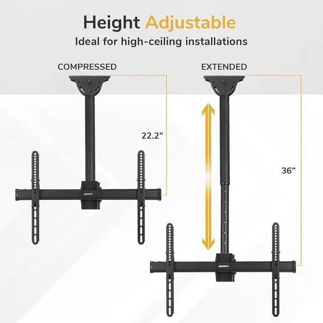 Alt view image 6 of 7 - Mount-It! Dual TV Ceiling Mount Bracket for 3277" Flat Screen TVs Back-to-Back Hanging Bracket for 2 TVs, Telescoping Pole, 360° Swivel & Tilt, Vaulted, Sloped & Angled Ceiling Compatible