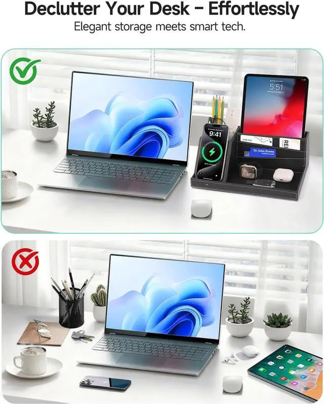 Alt view image 5 of 7 - Fast Wireless Charging Station with Desk Organizer for iPhone 17/16/15/15 Pro/14/14 Pro Max/14 Pro/14 Plus/13/13 Pro Max/13 Pro/and iPhone 12/11 Series, Nightstand Desktop Organizer for Home Office
