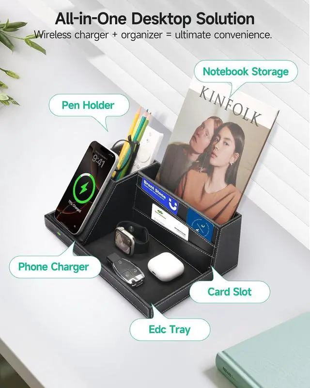 Alt view image 7 of 7 - Fast Wireless Charging Station with Desk Organizer for iPhone 17/16/15/15 Pro/14/14 Pro Max/14 Pro/14 Plus/13/13 Pro Max/13 Pro/and iPhone 12/11 Series, Nightstand Desktop Organizer for Home Office