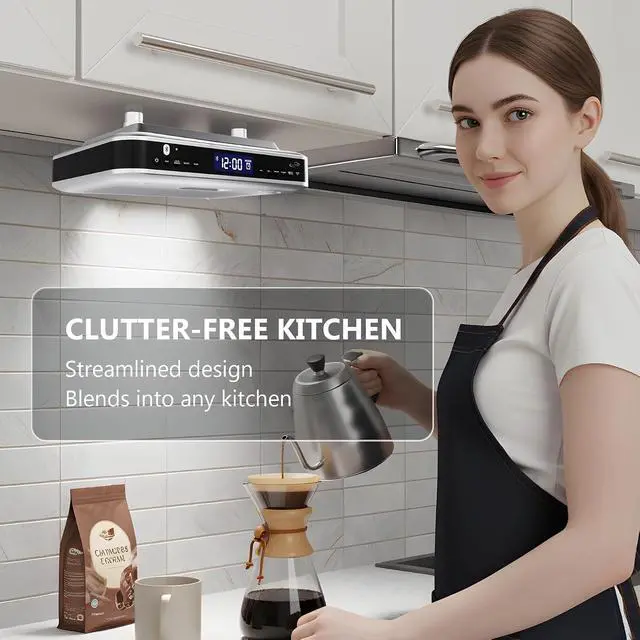 Alt view image 4 of 7 - iLive Bluetooth Under Cabinet Radio with Clock, Timer & LED Kitchen Light