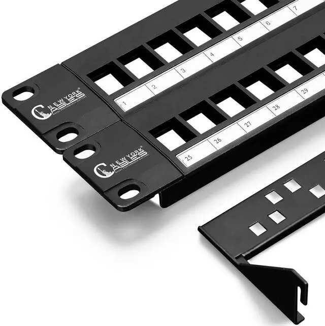 Main image of NewYork Cables 48 Port Blank Keystone Patch Panel 2U 19 Inch Rack Mount, Snap-in Modular Design, Cat6 Network Ethernet Panel, Heavy Duty Steel, for Server Racks, Supports Slim Keystone Jacks Only