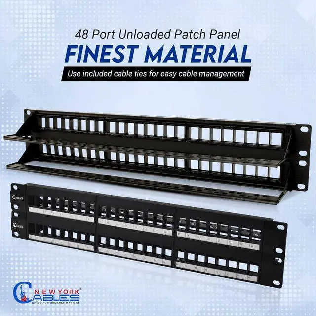 Alt view image 3 of 7 - NewYork Cables 48 Port Blank Keystone Patch Panel 2U 19 Inch Rack Mount, Snap-in Modular Design, Cat6 Network Ethernet Panel, Heavy Duty Steel, for Server Racks, Supports Slim Keystone Jacks Only