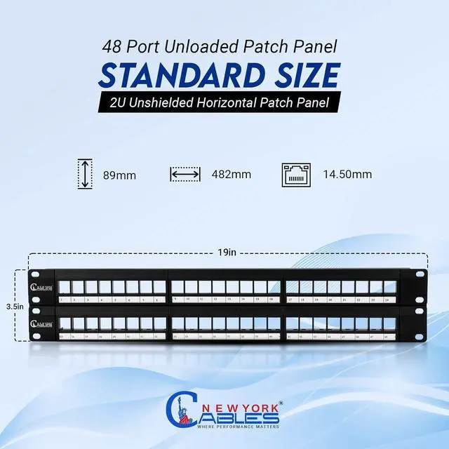 Alt view image 4 of 7 - NewYork Cables 48 Port Blank Keystone Patch Panel 2U 19 Inch Rack Mount, Snap-in Modular Design, Cat6 Network Ethernet Panel, Heavy Duty Steel, for Server Racks, Supports Slim Keystone Jacks Only