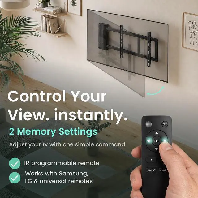Alt view image 3 of 7 - ynVISION.DESIGN Motorized Swing Out TV Wall Mount for 32-75" TV with Remote