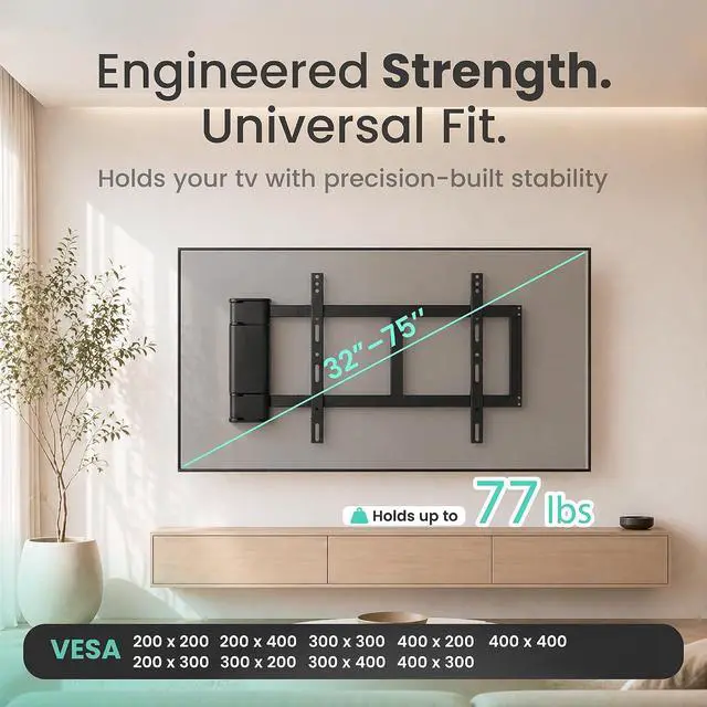 Alt view image 2 of 7 - ynVISION.DESIGN Motorized Swing Out TV Wall Mount for 32-75" TV with Remote