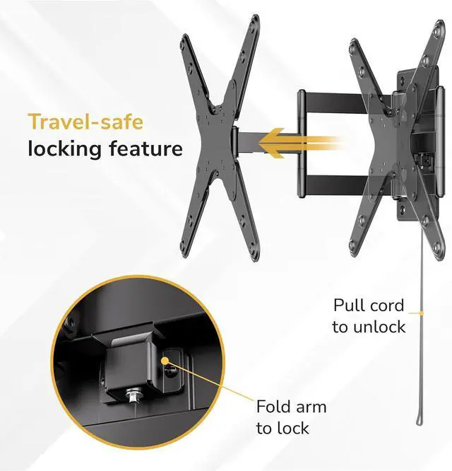 Alt view image 2 of 7 - Mount-It! Lockable RV TV Mount 23-55 Inch, Full Motion RV TV Wall Mount for Camper, Travel Trailer & Motorhome, Pull Cord Locking Mechanism, Quick Release, Heavy Duty VESA 75x75-400x400, 77 lb