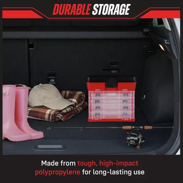 Alt view image 6 of 7 - Small Parts Organizer Box - 11-Inch Portable Storage Case with 4 Removable Multi-Compartment Trays for Screws, Beads, Small Fishing Tackle, Hardware, and Craft Supplies by Stalwart (Red)