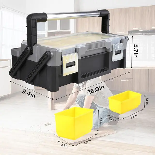 Alt view image 4 of 7 - Olympia Tools 18 Inch Portable Plastic Cantilever Tool Box Organizer with Removable Compartments, Great Organization and Storage for Hardware, Assorted Nails, Dowels, Washers, Screws, Nuts and Bolts