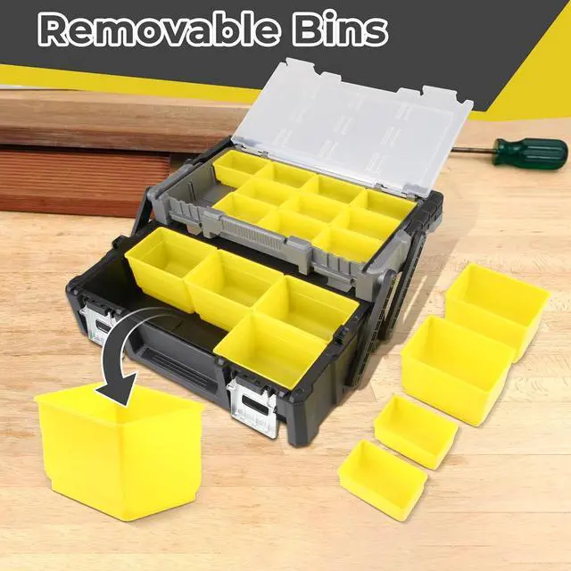 Alt view image 5 of 7 - Olympia Tools 18 Inch Portable Plastic Cantilever Tool Box Organizer with Removable Compartments, Great Organization and Storage for Hardware, Assorted Nails, Dowels, Washers, Screws, Nuts and Bolts