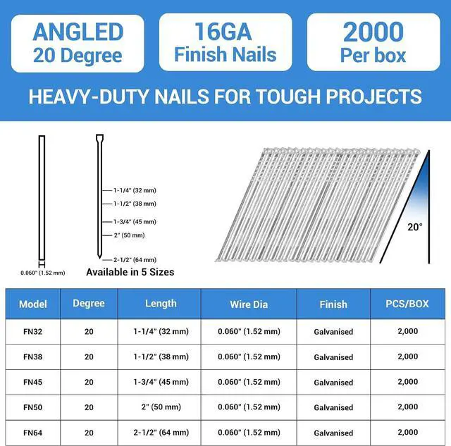 Alt view image 2 of 6 - meite 16 Gauge Finish Nails 1-1/4 Inch Galvanized 20 Degree Angled 24000PCS