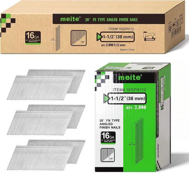 Main image of meite 16 Gauge Finish Nails 1-1/2 Inch Galvanized 20 Degree Angled 24000PCS